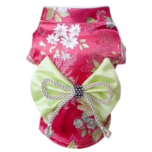 Buffy Peliharaan Rumah 1 Piece Mawar Brokat Merah Peliharaan Kimono Jepang Anjing Pakaian Kode L Bust: 44 Cm Panjang Belakang: 38 Cm-Internasional