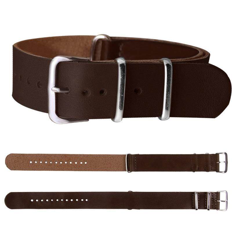 BUYINCOINS 18mm/20mm/22mm Leather Wrist Watch Band Strap Mens Stainless Steel Pin Buckle Dark Brown-18mm Malaysia
