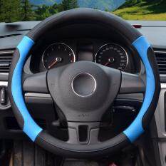 Mobil Kemudi Sarung, Diameter 14 Inch, Kulit PU, untuk Musim Penuh, hitam & Biru-S