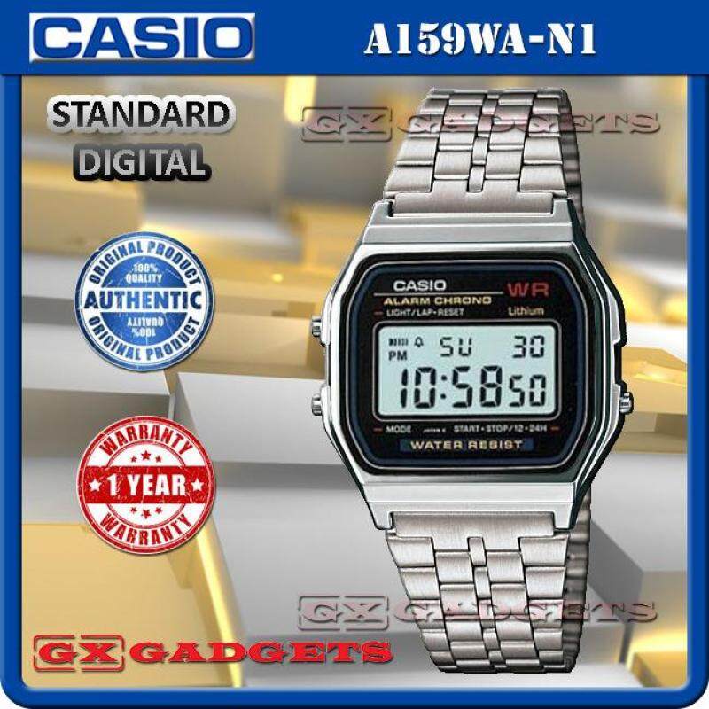 CASIO A159WA-N1 STANDARD DIGITAL WATCH SILVER LED LIGHT ALARM STOPWATCH STAINLESS STEEL BAND WR A159W SERIES Malaysia