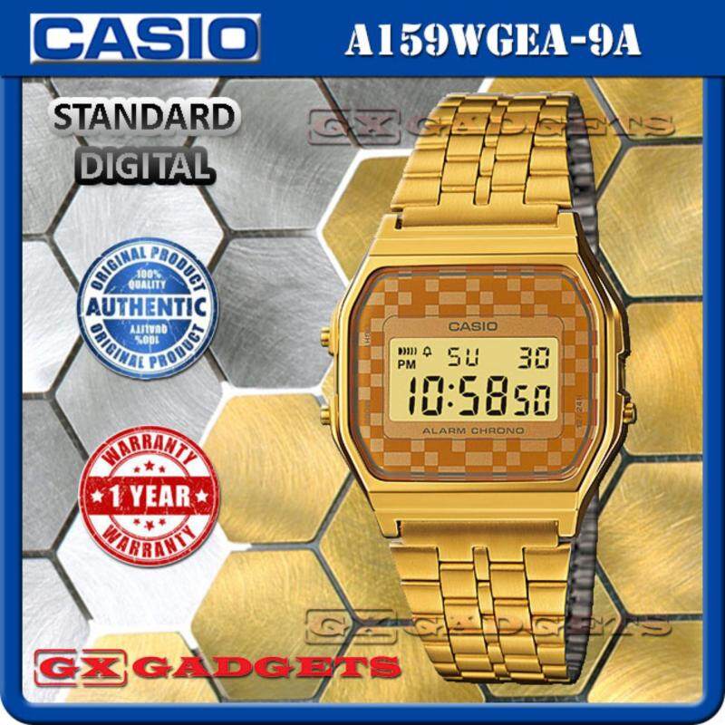 CASIO A159WGEA-9A STANDARD DIGITAL WATCH GOLD TONE LED LIGHT ALARM STOPWATCH STAINLESS STEEL BAND WR A159W SERIES Malaysia