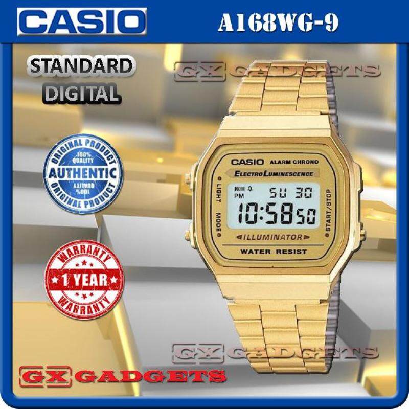 CASIO A168WG-9 STANDARD DIGITAL WATCH GOLD TONE EL LIGHT ALARM STOPWATCH STAINLESS STEEL BAND WR A168W SERIES Malaysia
