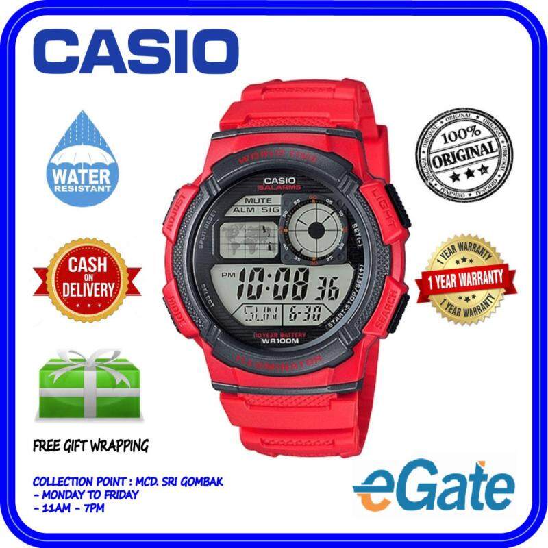 Casio AE-1000W-4AV Men Digital Red Resin Strap Sporty World Time Original Watch Malaysia