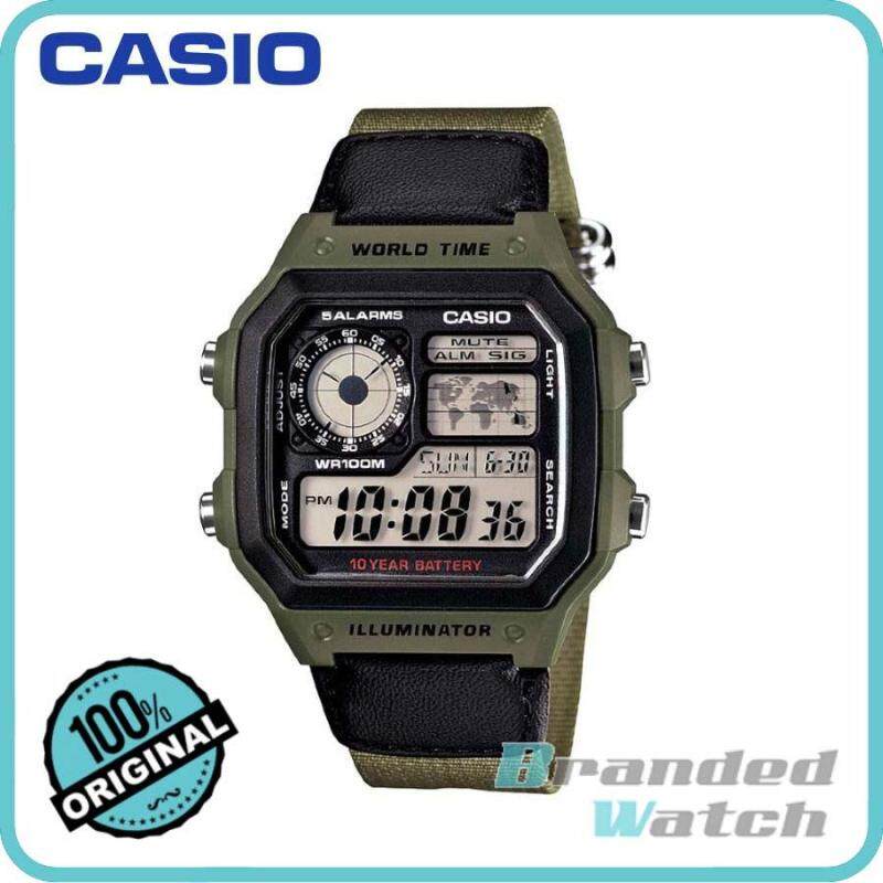Casio AE-1200WHB-3BVDF Mens Digital World Time Nylon Strap Watch AE-1200WHB-3BVDF Malaysia