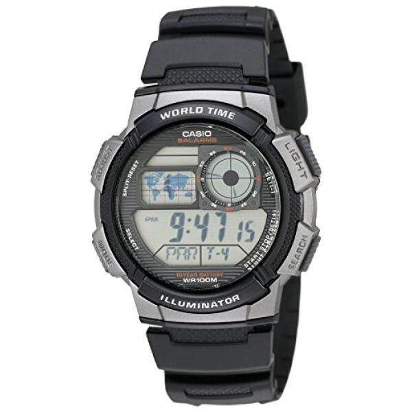 Casio Casio Pria AE1000W-1BVCF Nada Perak dan Hitam Digital Jam Olahraga dengan Hitam Pita Resin-Intl