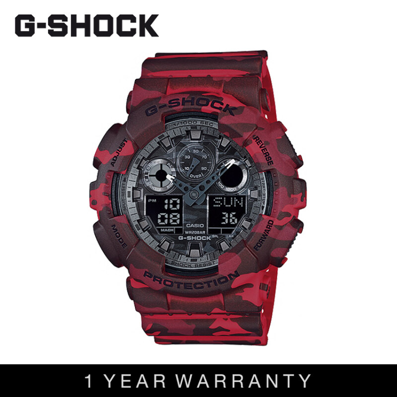 Casio G-Shock Men GA-100CM-4ADR Camouflage Red Sports Resin Watch Malaysia