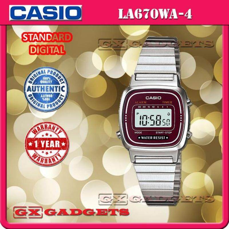 CASIO LA670WA-4 STANDARD DIGITAL WATCH SILVER ALARM TIMER STOPWATCH STAINLESS STEEL BAND WR LA670W SERIES Malaysia