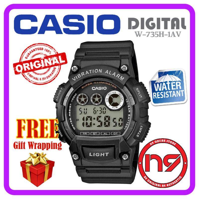 Casio W-735H-1AV Digital Men Watches Vibration Alarm Rubber Strap Sports Watch Jam Tangan Original Malaysia