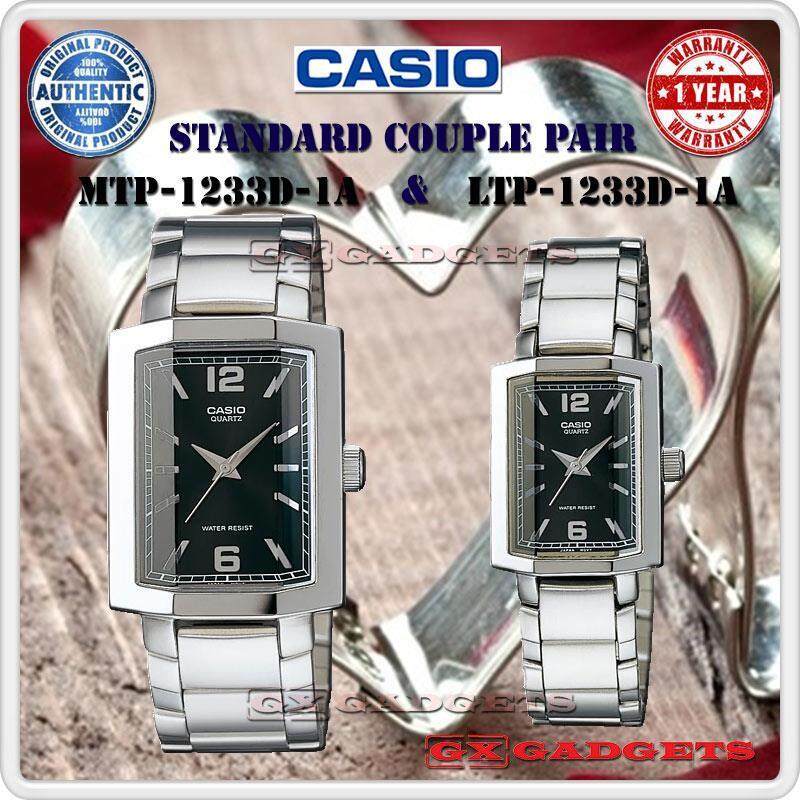 CASIO MTP-1233D-1A + LTP-1233D-1A STANDARD Analog Couple Pair Watch Cut Glass Stainless Steel Band WR MTP-1233 LTP-1233 1233D Series Malaysia