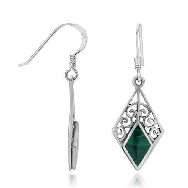 Chuvora 925 Perak Berkilau Bali Terinspirasi Green Kerawang Menjuntai Anting-anting Kait-Intl