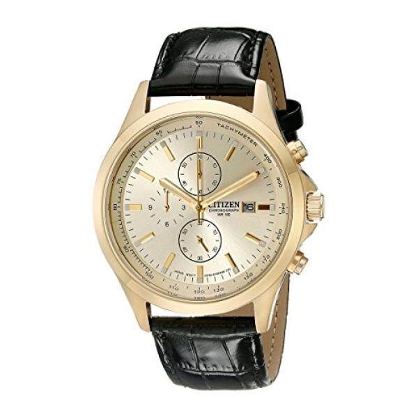 CITIZEN Citizen Mens AN3512-03P Gold-Baja Anti Karat Warna Watch dengan Tali Kulit Hitam-Intl