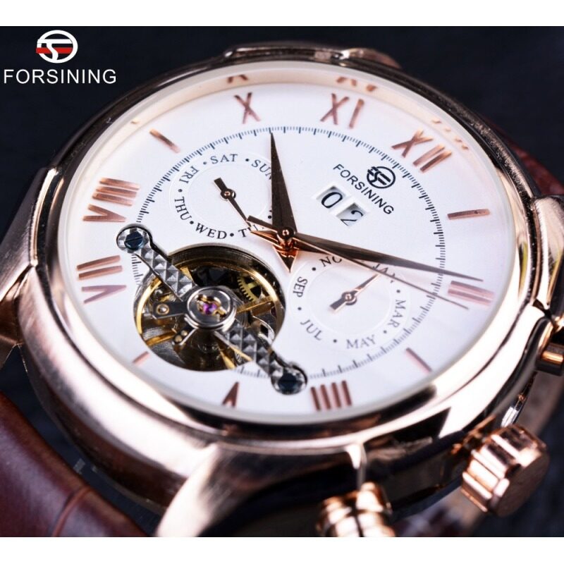 Classic Rose Gold Case Brown Leather Strap Mens Automatic Watch Top Brand Luxury Men Wristwatch Malaysia