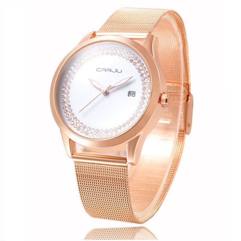 CRRJU Vintage Rose Golden Ladies Analog Quartz Wrist Watch with Rhinestone Decor Malaysia