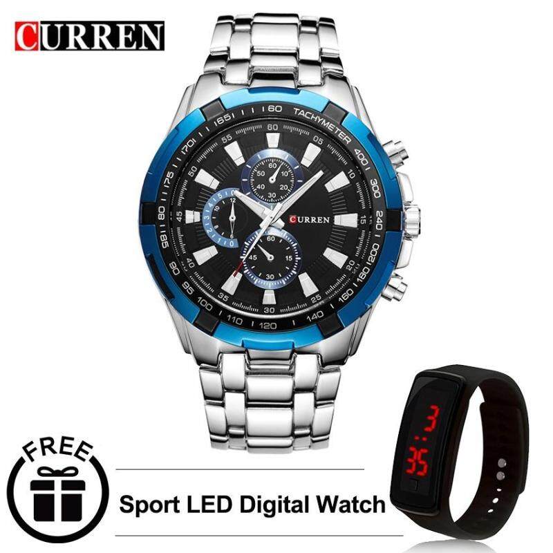 Curren 8023 Mens Stainless Steel Watch (Blue Black) FREE LED Digital Watch Malaysia
