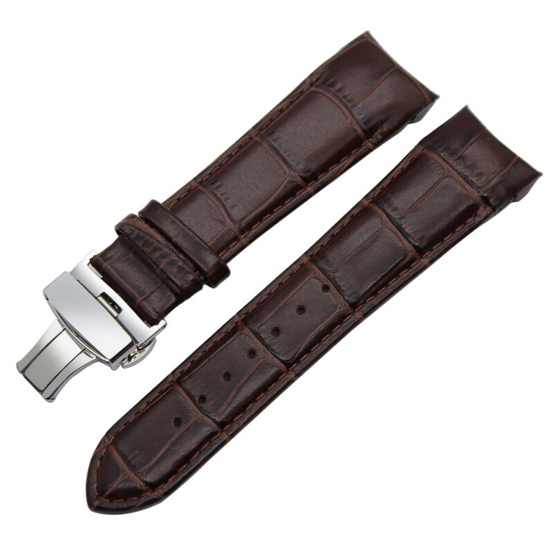 Curved End Genuine Leather Watchband 23mm for T035 Watch Band Butterfly Clasp Strap Wrist Bracelet Black Brown leather Watchband Watch Accessories male female watchbelt Malaysia