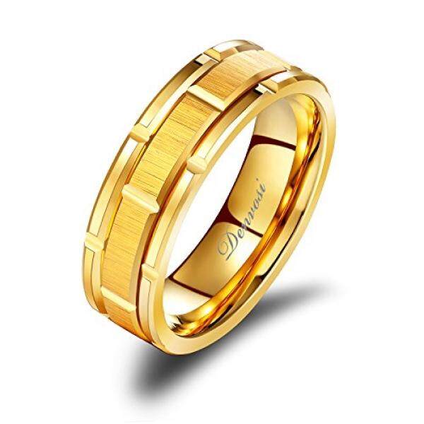 Denvosi Pria Pernikahan Tali Tungsten Lingkaran 8 Mm Pola Bata Warna Tidak Mengkilap Gosok Gold Permukaan Cincin Pertunangan Comfort Sesuai Ukuran 14 hadiah Natal-Internasional