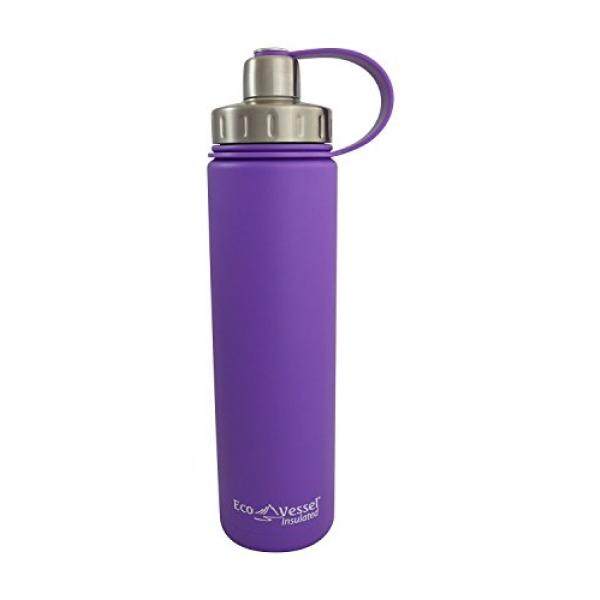 EcoVessel BOULDER TriMax Dual Opening Insulated Stainless Steel Water Bottle with Tea - Fruit and Ice Strainer - 20 oz. - Purple - intl