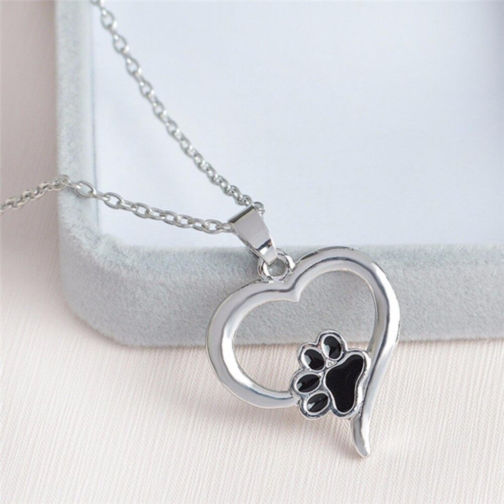 Elegan Hollow Bentuk Telapak Kaki Binatang Piaraan Kalung Hewan Yang Imut Kucing Anjing Kalung Liontin Hadiah Perhiasan Perak 45 Cm-Intl