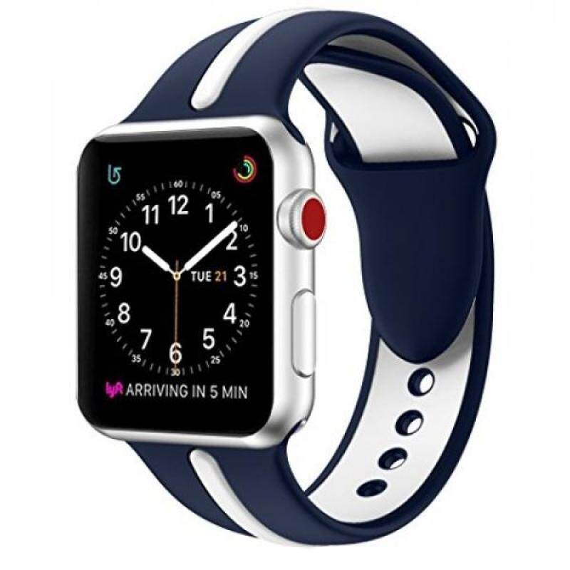 EloBeth for Apple Watch Band, Soft Silicone Sport Style Replacement Wrist Strap Stripe Color Splicing for Apple Watch Bands Series 3/Series 2/Series 1 (Blue/White 42mm) Malaysia