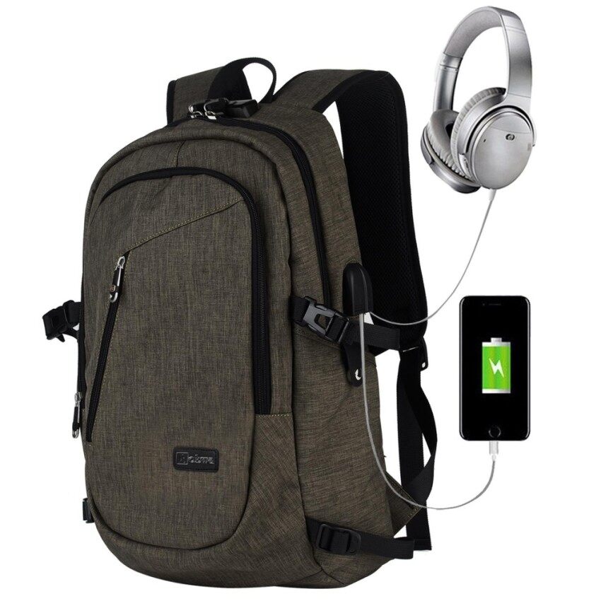 Evercute Bisnis Tahan Air Poliester Laptop Ransel dengan USB Pengisian Port dan Mengunci Cocok Dibawah 17-Inci Laptop dan buku Catatan (Hitam) -Internasional
