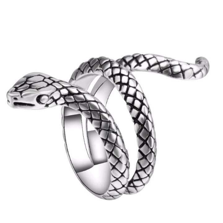 Fancyqube New Fashion Snake Rings For Men Color Heavy Metals Punk Rock Ring Vintage Animal Jewelry Silver 7 Lazada