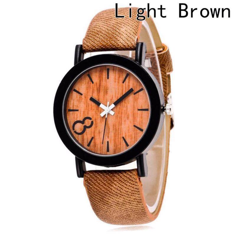 Fancyqube New Fashion Women Men Couple Watch Retro Simple Casual Leather Quartz Denim Pattern Wrist Watch Light Brown Malaysia