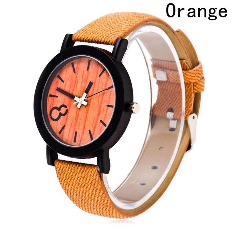 Fancyqube New Fashion Women Men Couple Watch Retro Simple Casual Leather Quartz Denim Pattern Wrist Watch Orange Malaysia