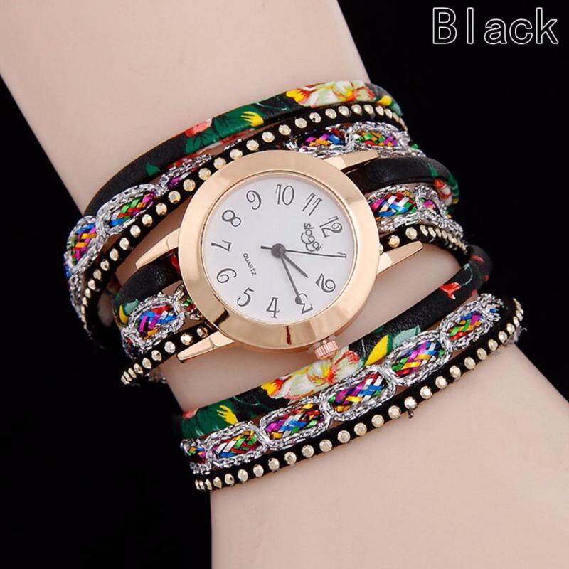 Fancyqube New Weave Braided Winding Wrap Around Leather Bracelet Wrist Watches Women Fashion Luxury Jewelery Crystal Inlaid Quartz Clock Black Malaysia