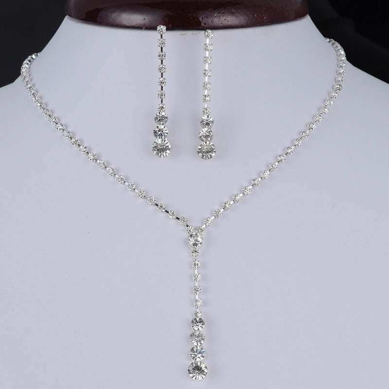FF8866YY Penjualan Terlaris Perak Jumbai Kalung Kristal Anting-Anting Perhiasan Sedang Berlangsung Bridesmaid Set Top