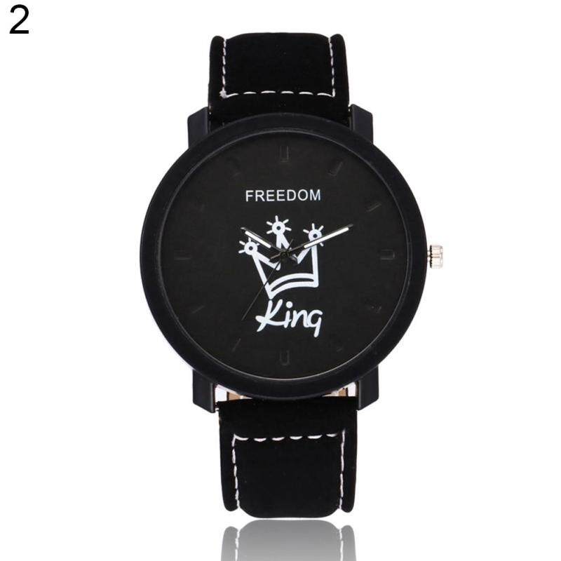 Fashion Couple Queen King Crown Fuax Leather Quartz Analog Wrist Watch Valentine Gift King (Black Dial + Black Band) Malaysia