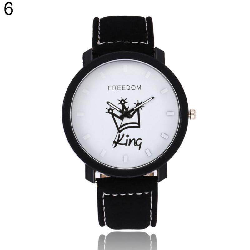 Fashion Couple Queen King Crown Fuax Leather Quartz Analog Wrist Watch Valentine Gift King (White Dial + Black Band) Malaysia