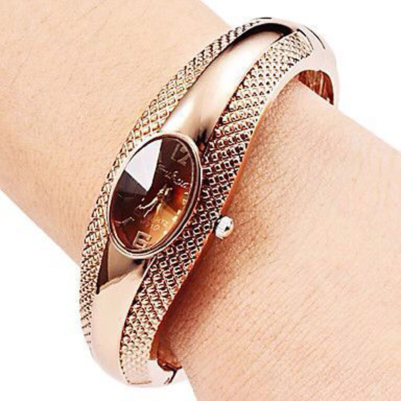 Fashion Golden Oval Quartz Watch Lady Cuff Bangle Bracelet Wristwatch Gold Malaysia