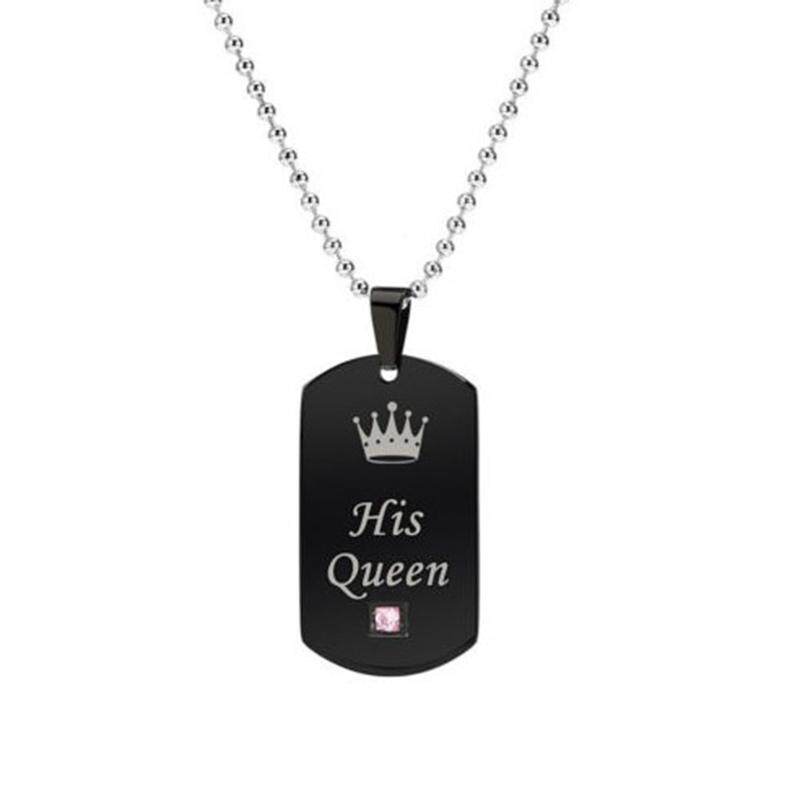 Fashion Her King His Queen Letter Dog Tag Pendant Necklace Black Couple Necklace for Lover Girlfriend Romantic Gifts - intl