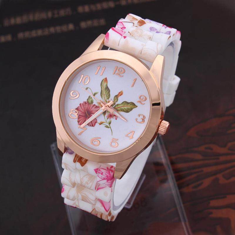 Fashion Luxury Rose Gold Quartz Women Watch Silicone Band Flower Pattern Ladies Casual Wristwatch Feminio Relogio Malaysia