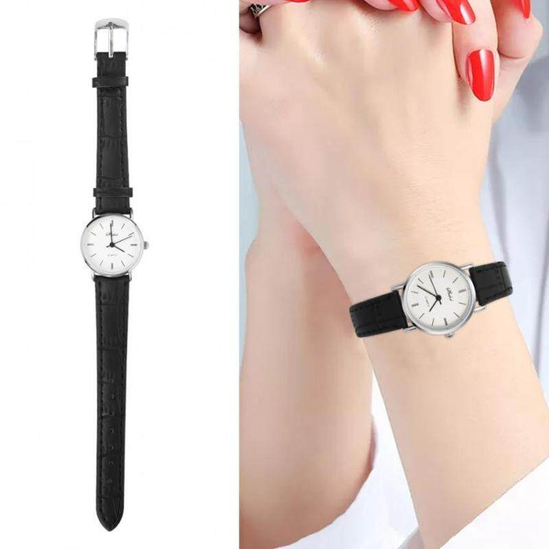 Fashionable Boy Girl Quartz Wristwatch Analog Round Alloy PU Student Love Watch Black Female Malaysia