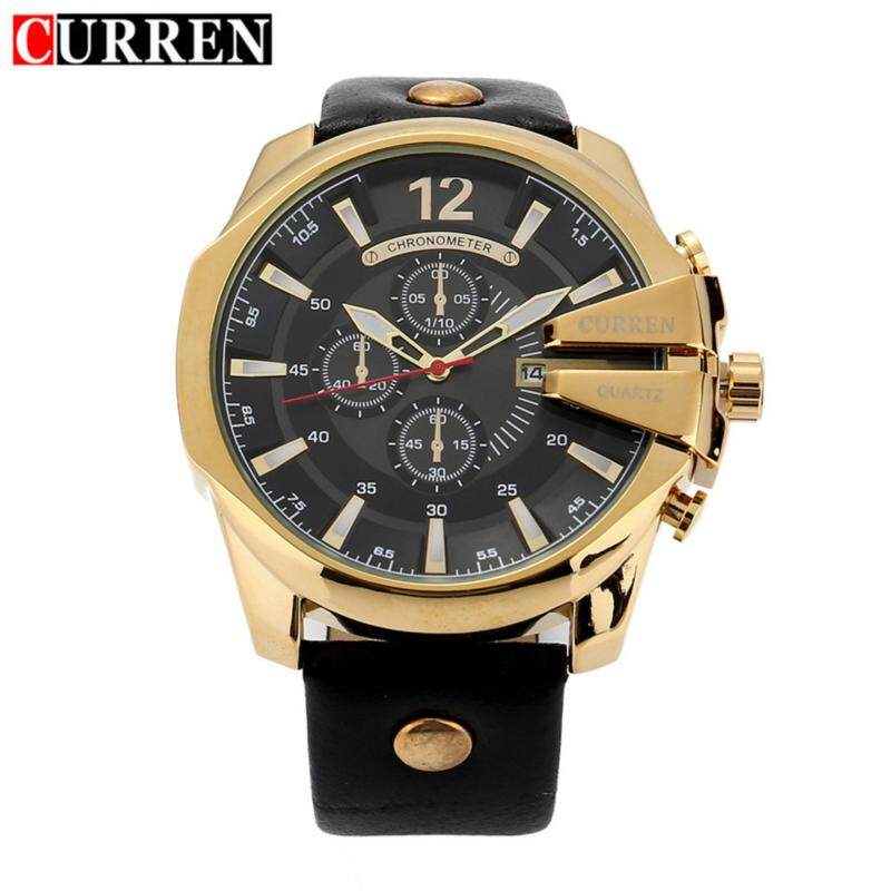 Fashionable Luxury Mens Calendar Business Casual Waterproof Sports Quartz Watch with a Large Dial Three Decorative Fake Hands and a Leather Strap for CURREN 8176 Malaysia