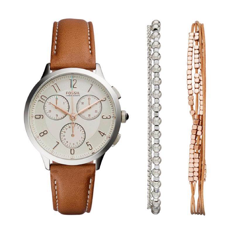 Fossil Women CH4001SET Abilene Chronograph Light Brown Leather Watch & Jewelry Box Set (Light Brown) Malaysia