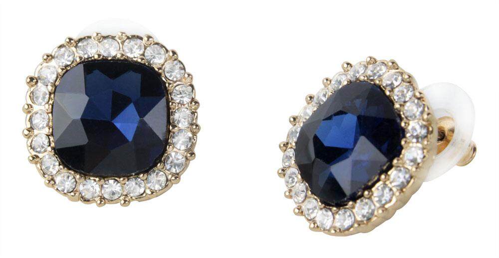 Gasfun Antik Kecil Persegi Kristal Gemstone Stud Earring (1 Pair, Kerajaan Biru)-