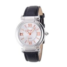 Geneva Ladies Fashion Leather Band Quartz Watch Womens Casual/ Business Stainless Steel Case Watch (Black) Malaysia