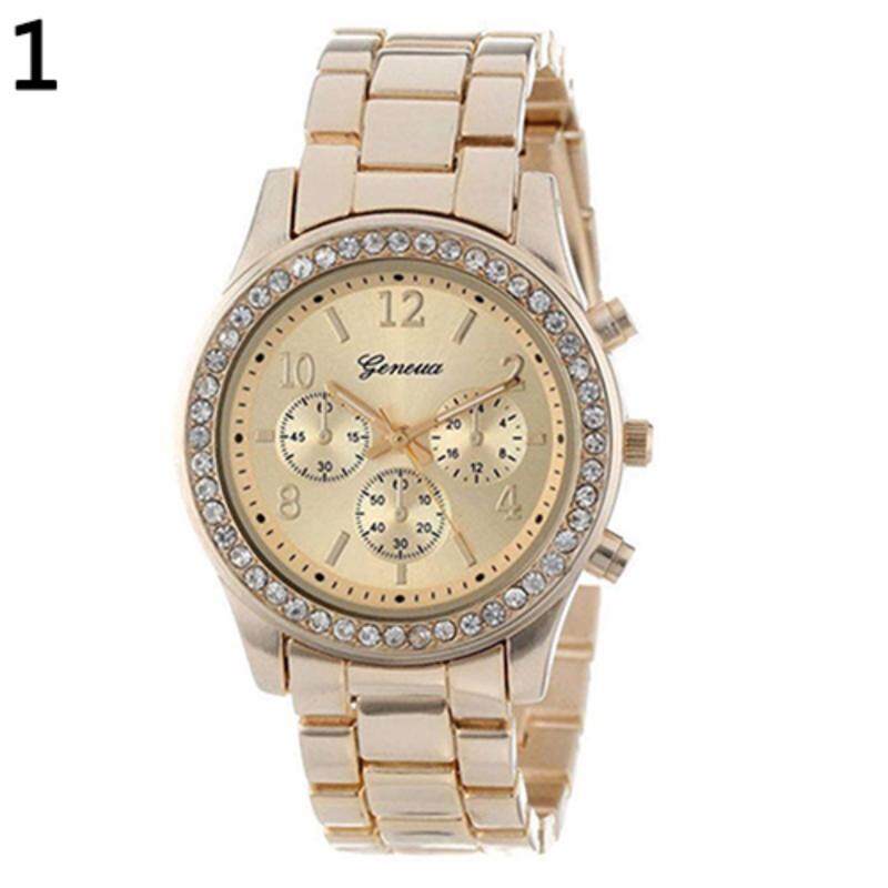 Geneva Steel Belt Elegant Diamond Quartz Watch Womens Watch(Gold) Malaysia