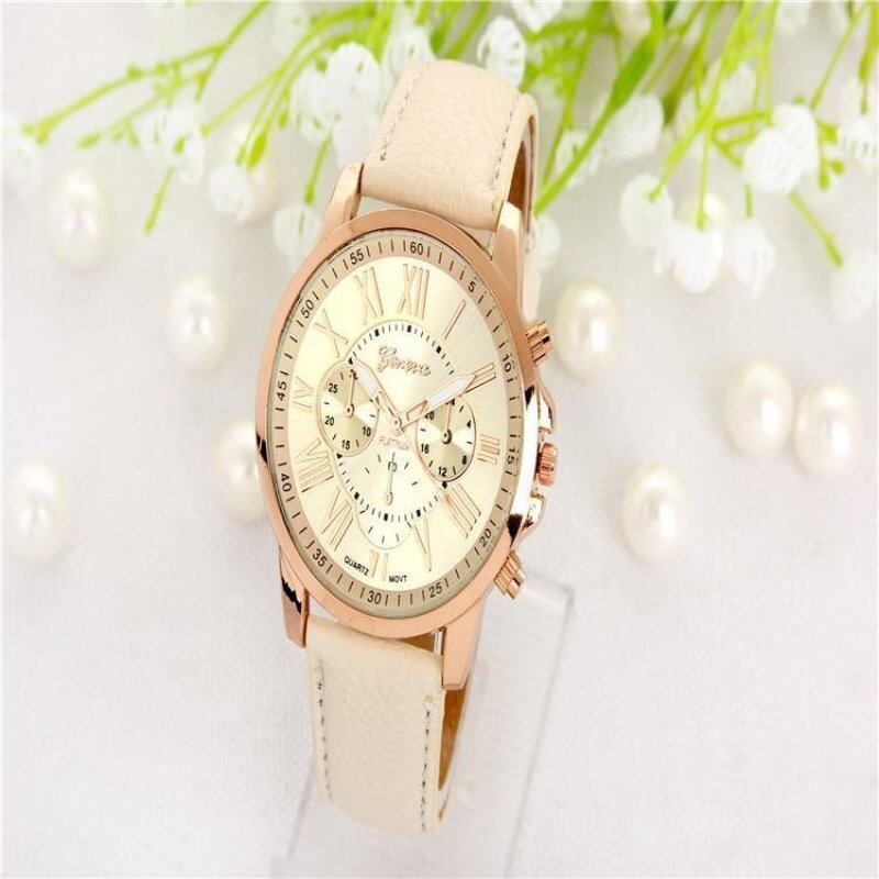 Geneva Womens Fashion Roman Numerals Faux Leather Analog Quartz Watch - Beige Malaysia