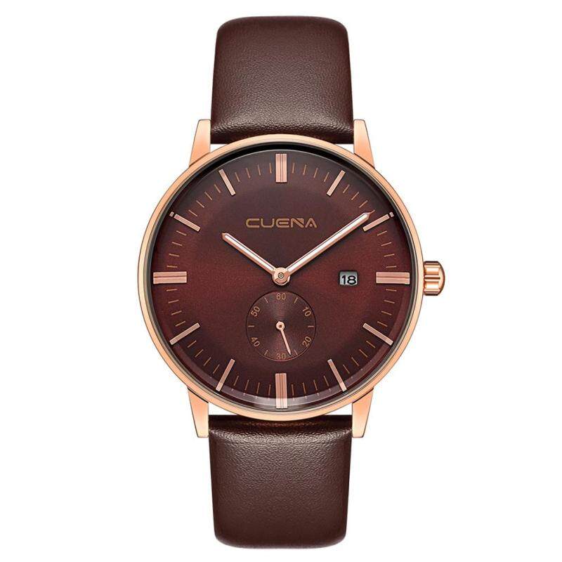 Genuine Leather Watch Men Women Sub-Dial Date Quartz Analog Wristwatch (Coffee + Golden + Coffee) Malaysia