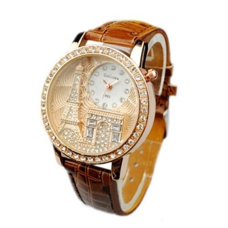 Gogoey Luxury Eiffel Tower Tour Crystalize Zirconia Stone Watch_Brown Malaysia