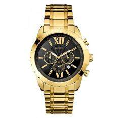 GUESS Mens U0193G1 Sporty Gold-Tone Stainless Steel Watch with Chronograph Dial and Deployment Buckle