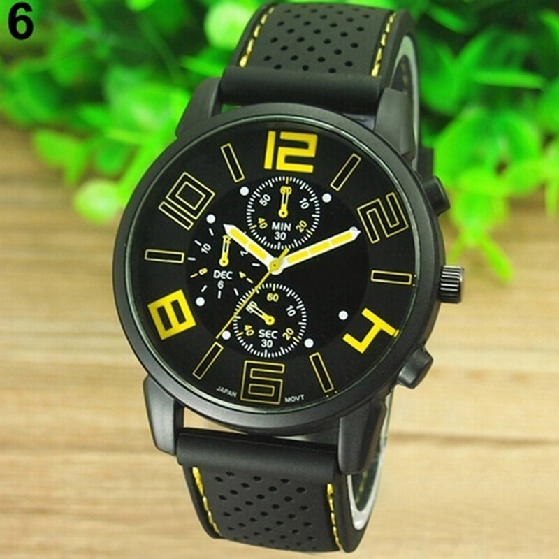 Hanyu Fashion Mens Silicone Strap Sports Watches Black Yellow Malaysia