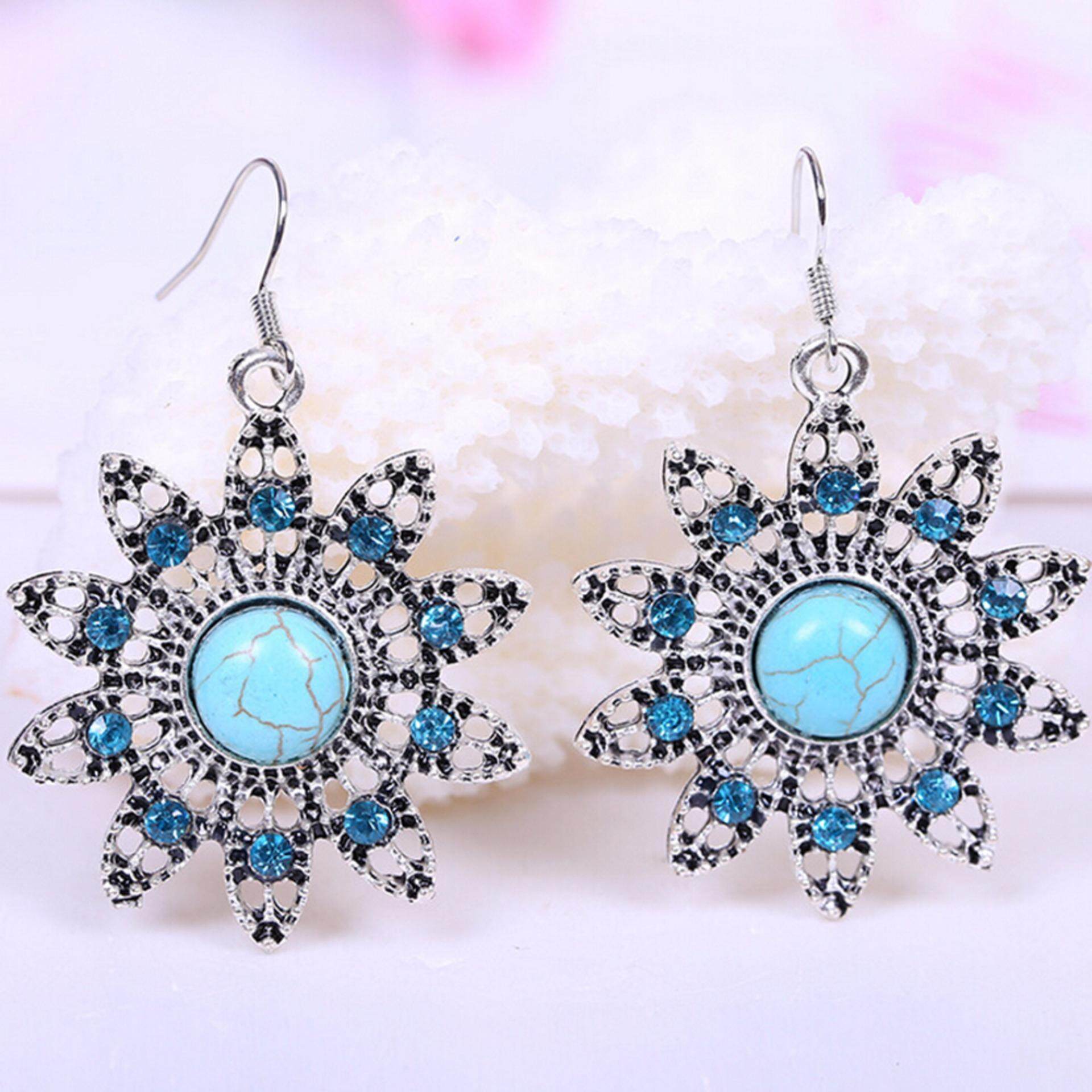 Hequ Online Shopping India Vintage Turquoise Drop Earrings Bohemia Peacock Hollow Rhinestone Brincos