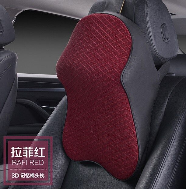 High-grade Comfortable Neck Care Car Headrest Creative 3D Car Ice Silk Memory Cotton Breathable Car Headrest Rafi red - intl