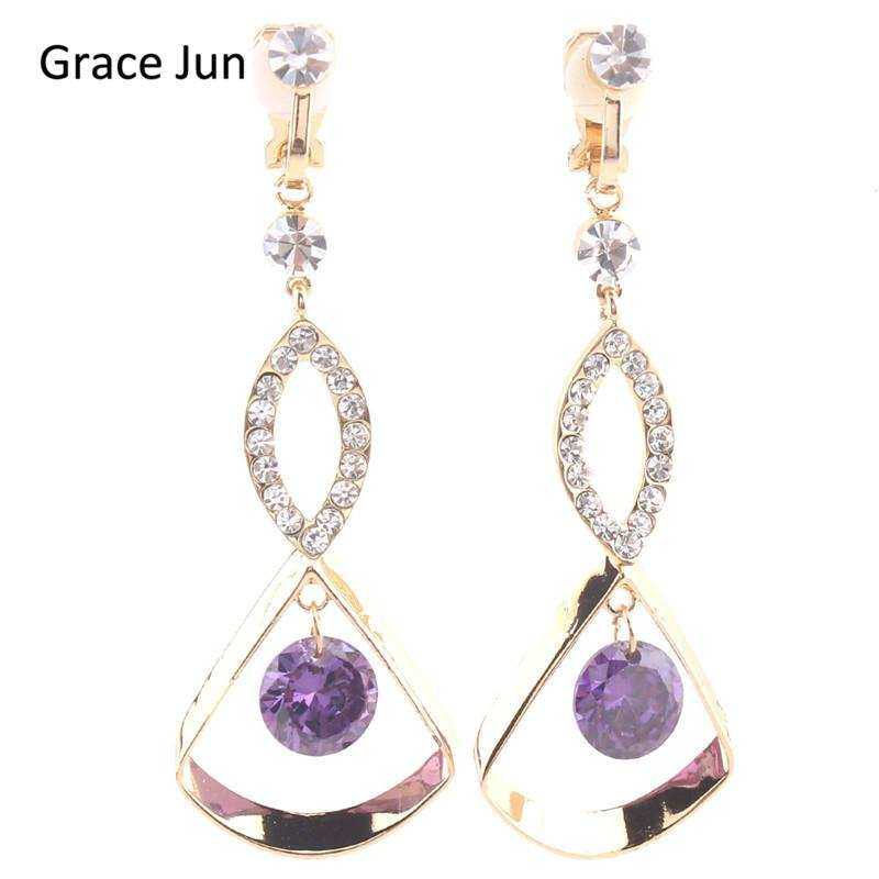 FF8866YY Kualitas Tinggi Berlian Imitasi Cubic Zirconia CZ Gold Warna Klip Pada Anting-Anting Tanpa