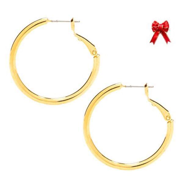Hoop Anting-Anting,, 24 K Gold Lebih Perunggu, Perhiasan Modis Premium, Anti Alergi, aman To Telinga Yang Paling, 1.25 Inci-Internasional
