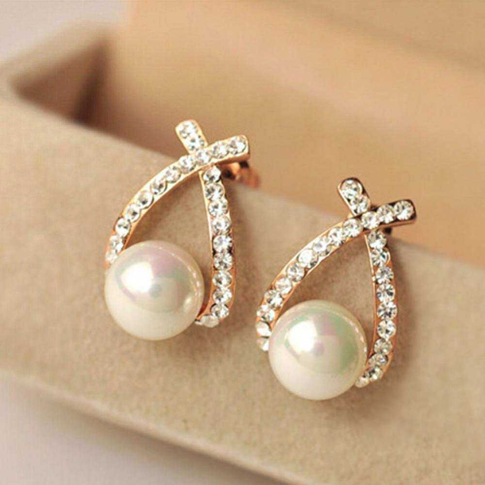 Ibelieve Gadis Lady Mutiara Elegan Stud Crystal Telinga Anting-Anting Berlian Imitasi